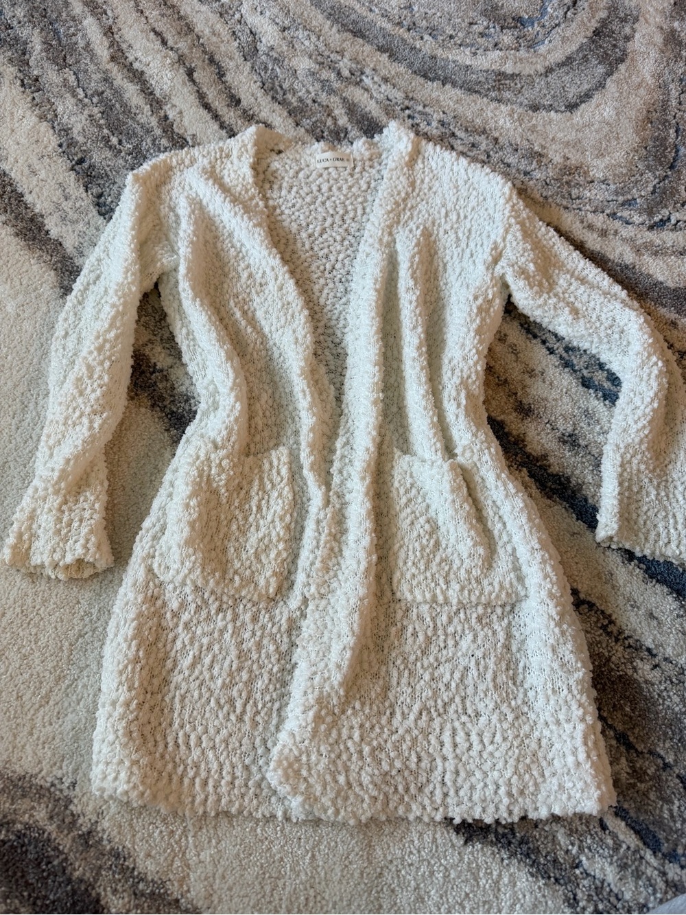 Soft Popcorn Knit Open-Front Cardigan — White